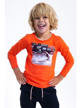 Garcia l/æ t-shirt i orange med print på maven 