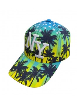 Cap i hawaii design med blå og gul design 