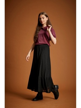 D-XEL lang nederdel i sort med elastik i livet 