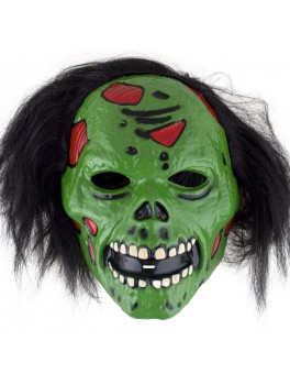 Zombie maske i grøn med sort hår 