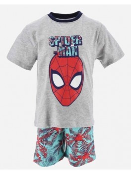 Spiderman shorts sæt med grå t-shirt & hawaii shorts design 