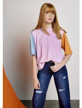 Dxel t-shirt i lyserød med farvet ærmer 