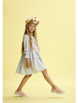 Kids-up kjole med striber i lilla og gul 
