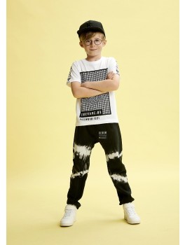 Kids-up jogging bukser med all over print i sort og hvid