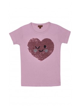 Kids up t-shirt i gammel rosa  med hjerte i pailletter 