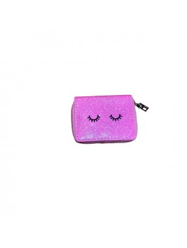 Taske Pung i pink med glimmer og lukkede øjene 21*9 cm 