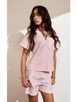 Hound Skjorte med krave og lomme, korte ærmer i pink 